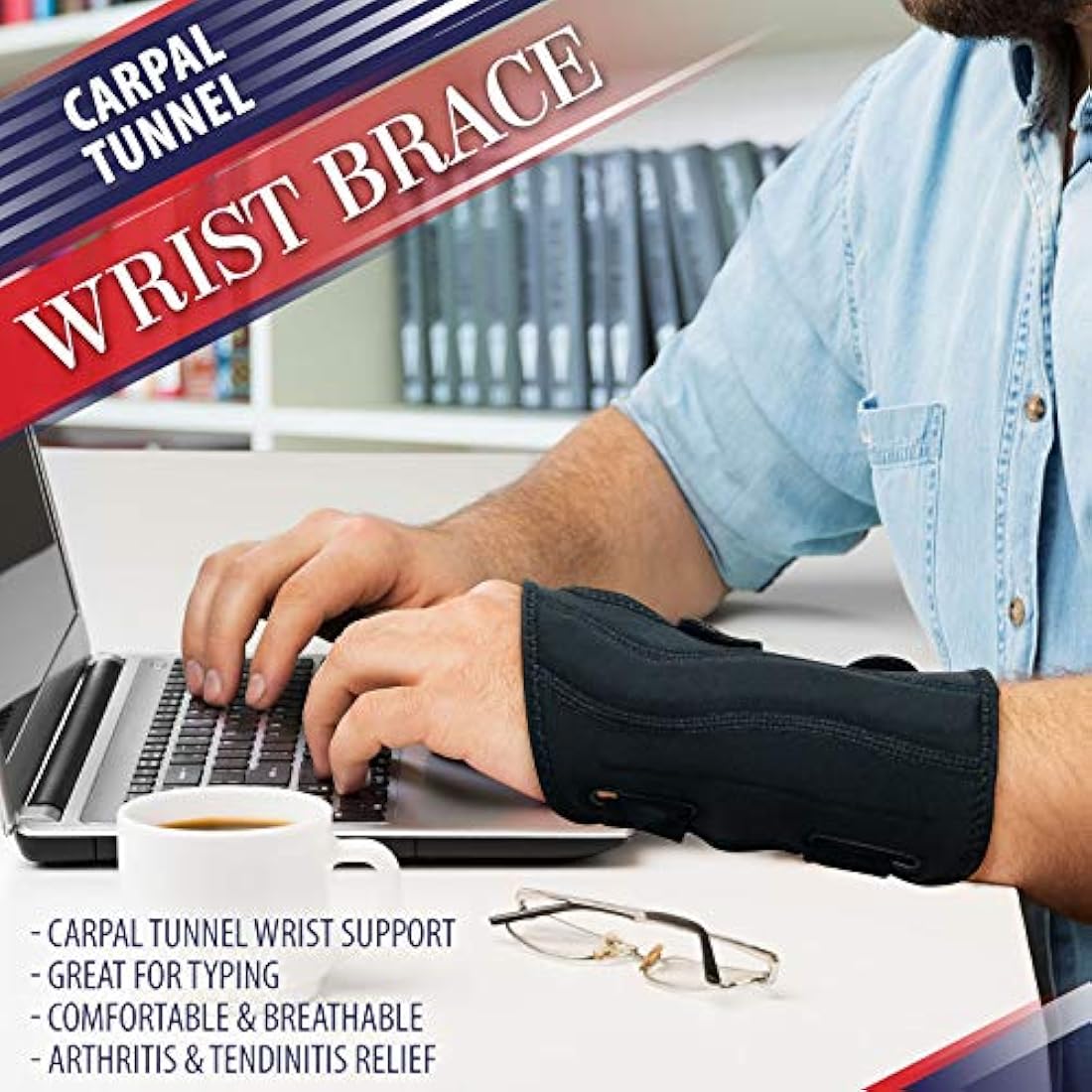 Muñequera de compresión para estabilizar mano, color negro