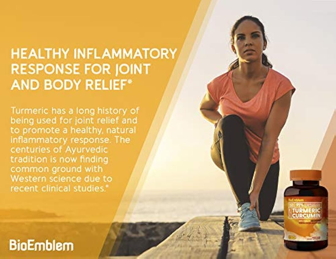 BioEmblem Cúrcuma Suplemento de Curcumina con BioPerina curcuminoides | Fabricado en California, sin OMG, suministro de 30 días