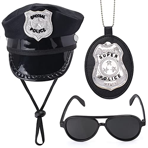 Yewong Juego de accesorios para disfraz de policía para mascotas, perro, gato, policía, insignia de aviador, gafas de sol para mascotas, kit de disfraces para Halloween Navidad Cosplay partido de rol (Set-A)