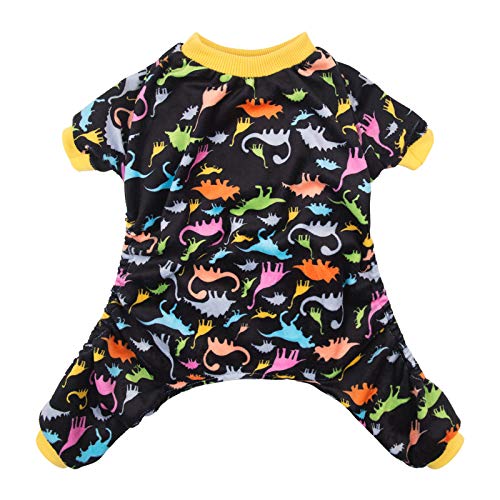 Pijama CuteBone adorables, ropa para mascotas, suave, de forro polar, para gato y cachorro, Negro Dino
