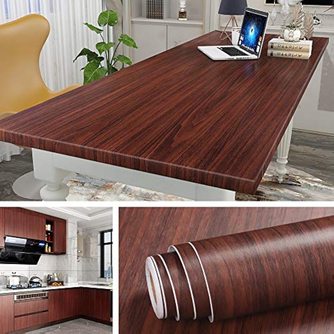 papel de vinilo decorativo tipo madera oscura (197 x 24)