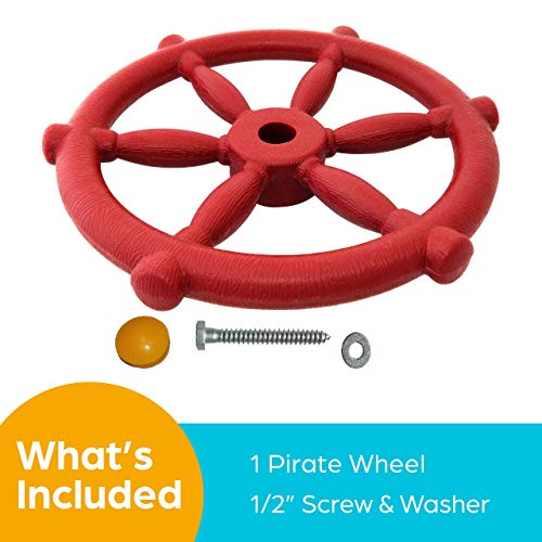 Jungle Gym Kingdom Accesorios para columpios – Volante de barco pirata para niños al aire libre, casa de juegos en el árbol y patio trasero, equipo de juegos (rojo)