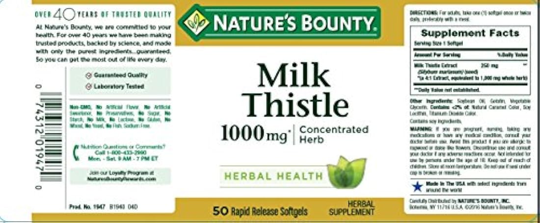 Nature's Bounty Leche Píldoras y Suplemento de Salud Herbal
