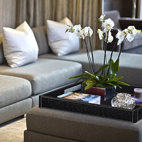 Bandeja de servir con asas, rectangular de cuero(20.0x 16.0)