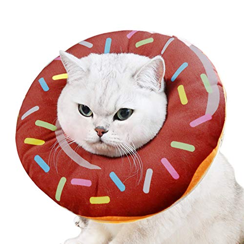 Amakunft - Collar ajustable para gato para recuperación de una cirugía, lindo cono protector para curación de heridas, en forma de tostada, estilo isabelino, con borde suave