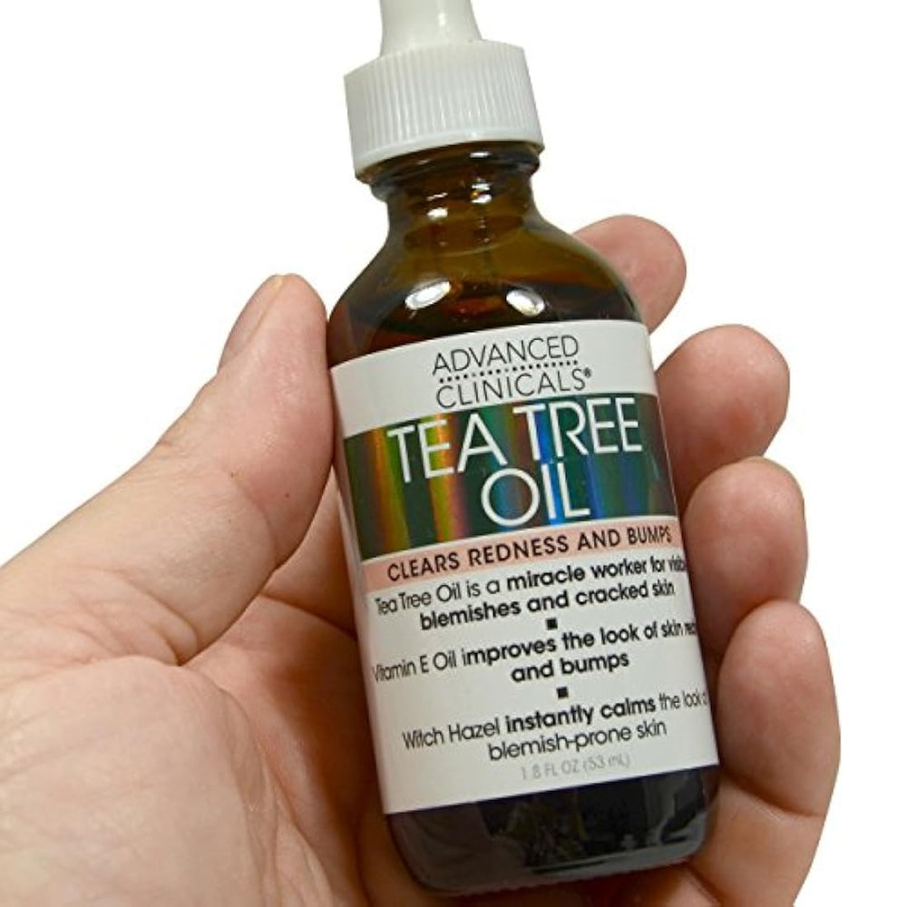 Aceite de árbol de té para enrojecimiento y golpes.