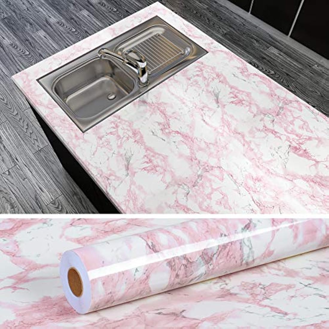 Vinilo autoadhesivo decorativo tipo mármol rosa (15.7x236)