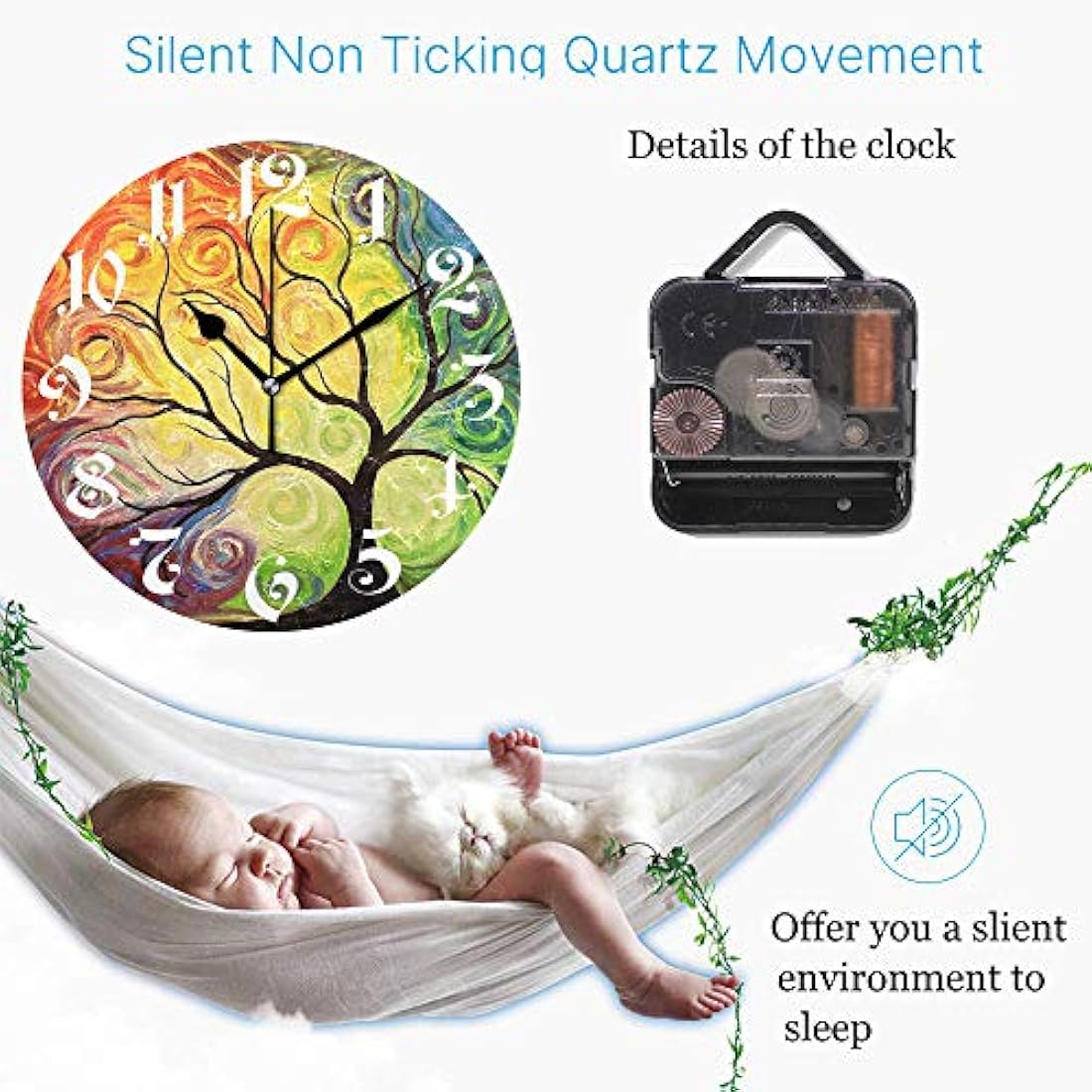 Reloj de pared con diseño de árbol de la vida