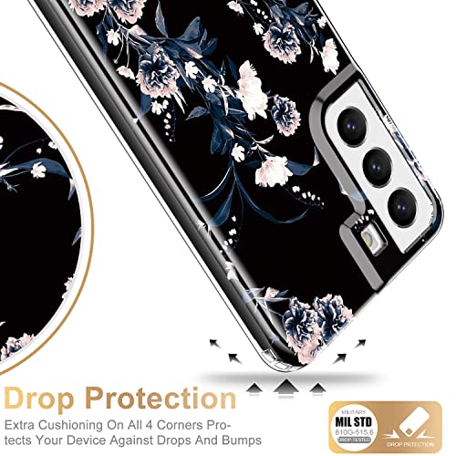 ESDOT Funda para Samsung Galaxy S22, grado militar, prueba de caídas de 21 pies, funda resistente con diseños de moda para mujeres y niñas, funda protectora para Galaxy S22 de 6.1 pulgadas, flores blancas y moradas