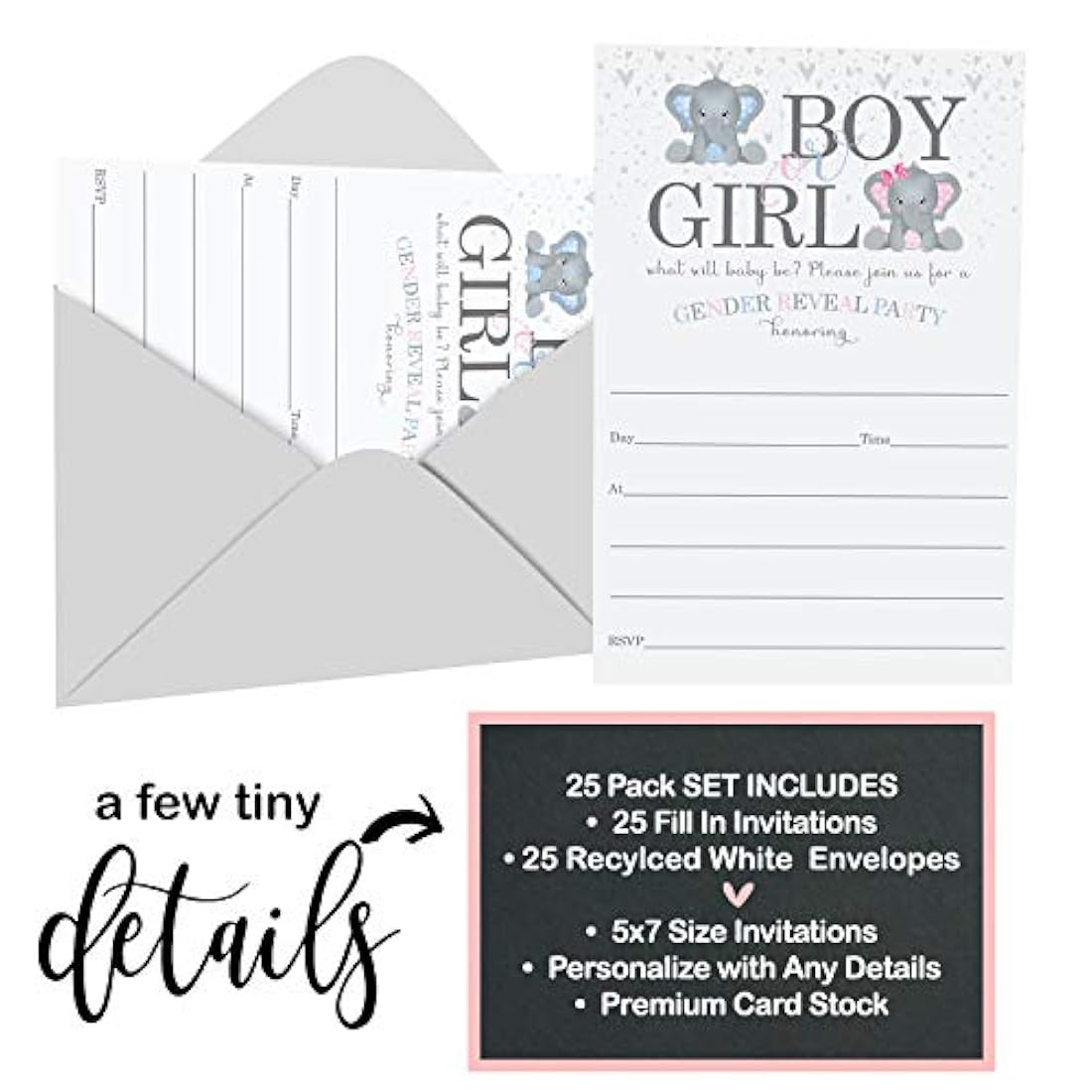 tarjeta de invitacion con diseño de elefantes(25 unidades)