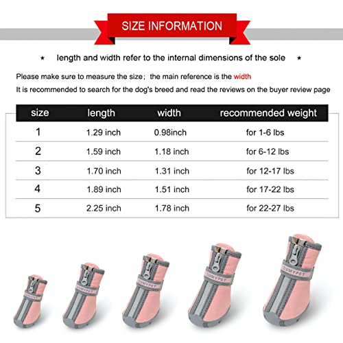 QUMY - Botas para perros pequeños y cachorros, impermeables, para la nieve del invierno, con franja reflectante, suaves y cómodas, con suela de goma antideslizante, color rosa, 4 unidades