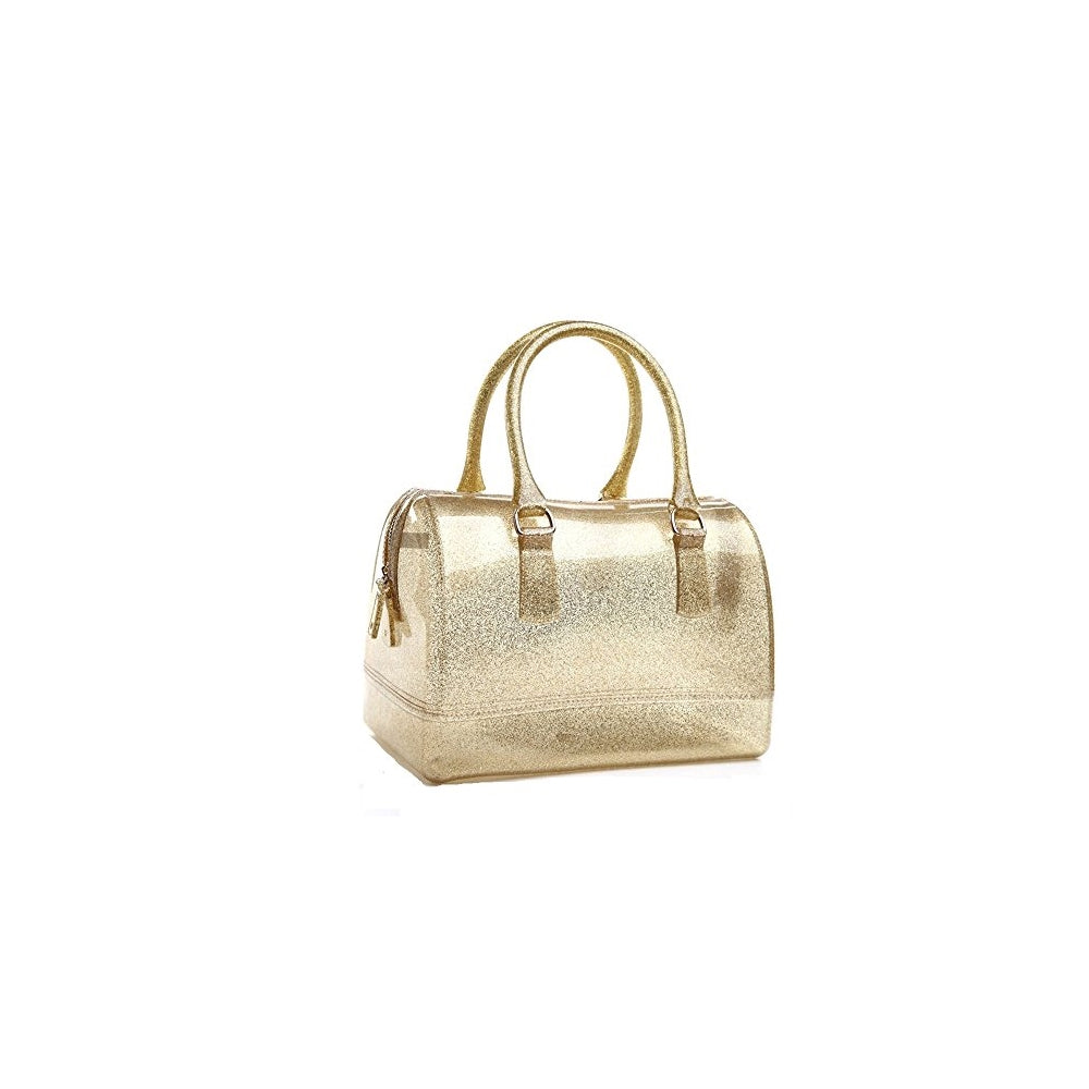 Bolso de mano con asa superior en forma de cojín transparente