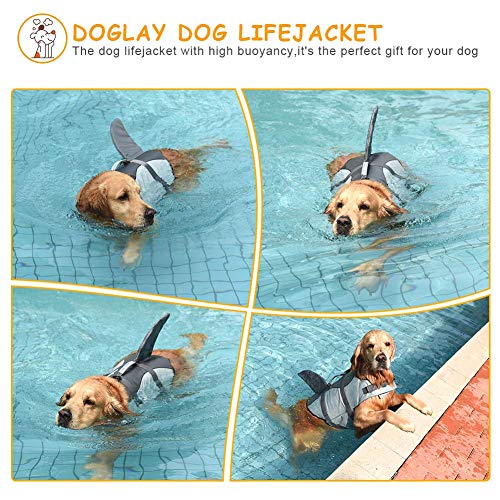 Doglay - Chaleco salvavidas para perros Ripstop, para natación, ajustable, con asa de rescate, para perros pequeños, medianos y grandes, diseño de tiburón