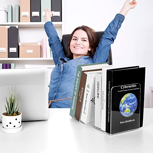 MaxGear Sujetalibros de acrílico transparente para estantes, sujetalibros antideslizantes, extremo de libro resistente, tapón de soporte para libros, películas, CDs/videojuegos (4 pares)