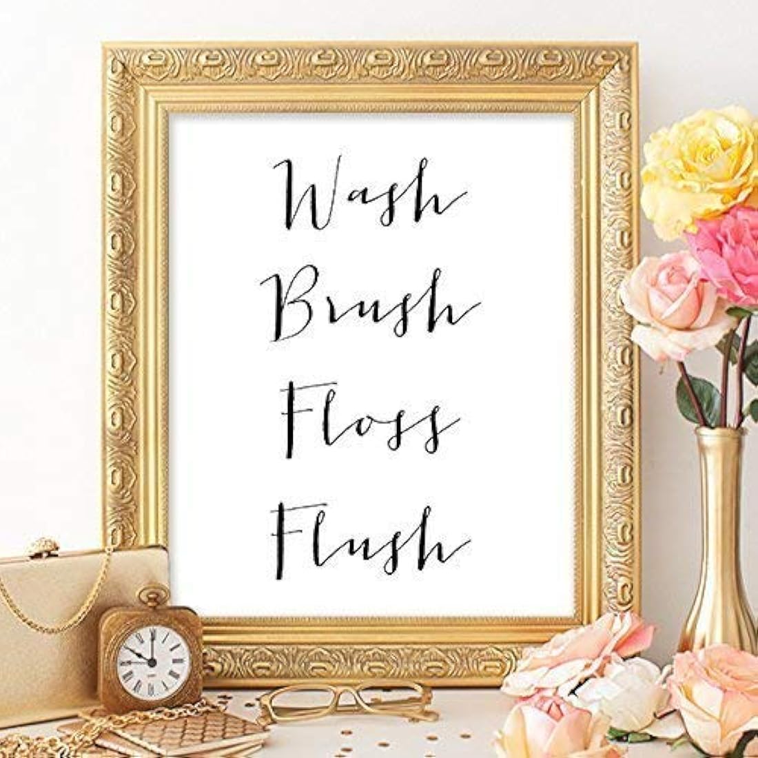 Baño Decoración Wash Brush Floss Flush Lámina Sin marco