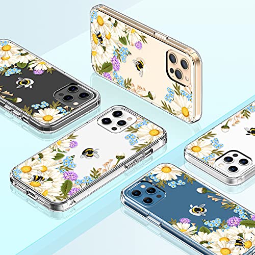 GiiKa Funda para iPhone 12 Pro Max con protector de pantalla, transparente de cuerpo completo a prueba de golpes de protección floral niñas mujeres caso duro con TPU parachoques cubierta teléfono caso para iPhone 12 Pro Max, flores blancas