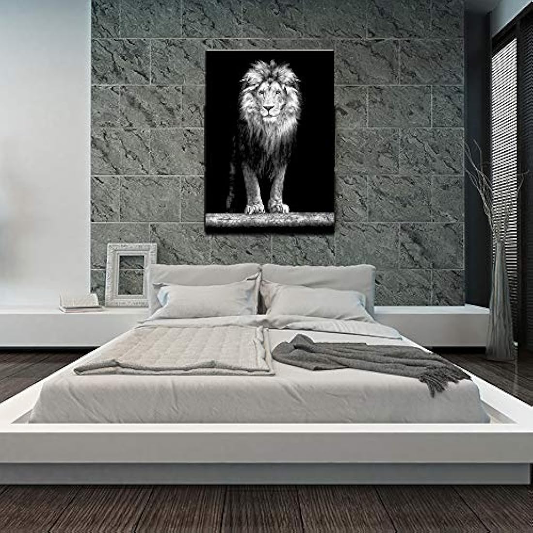 LevvArts - Lienzo impreso de retrato de León blanco y negro