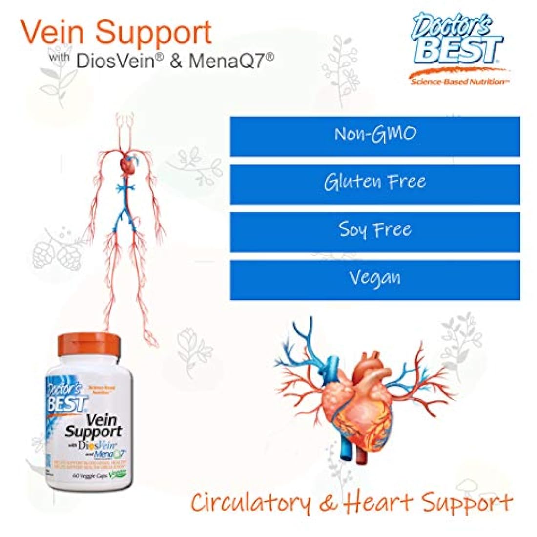 60 Cápsulas Vegetarianas soportes para venas