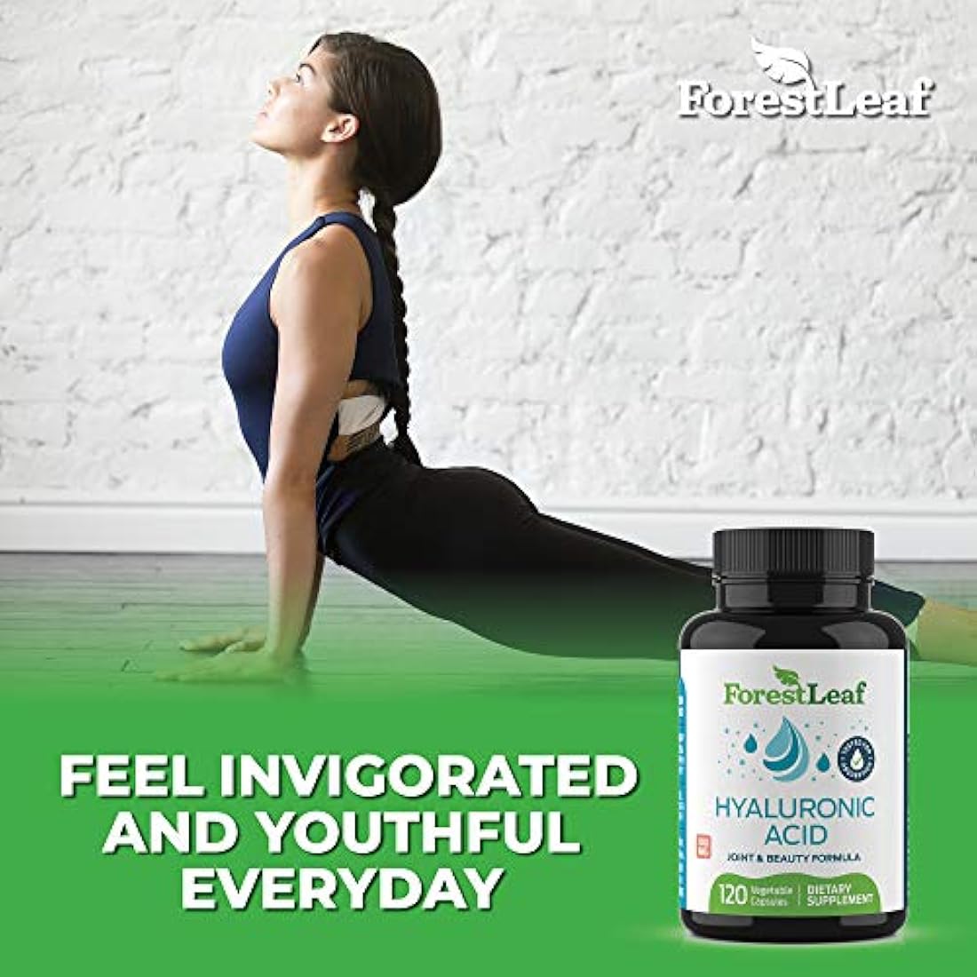 Hyaluronic Acid Dietary Supplement, 100 mg - 120 Vegetable Capsules – Joints, Bones and Connective Tissue Formula - Daily Anti Aging Beauty Serum for Healthy Skin, Hair and Eyes – by ForestLeaf