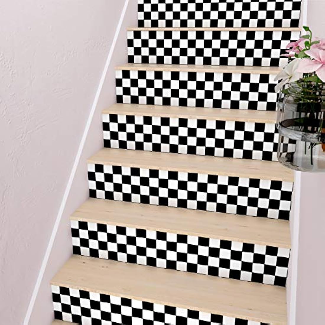 Papel autoadhesivo a cuadros en blanco/negro (12.0 x 12.0)