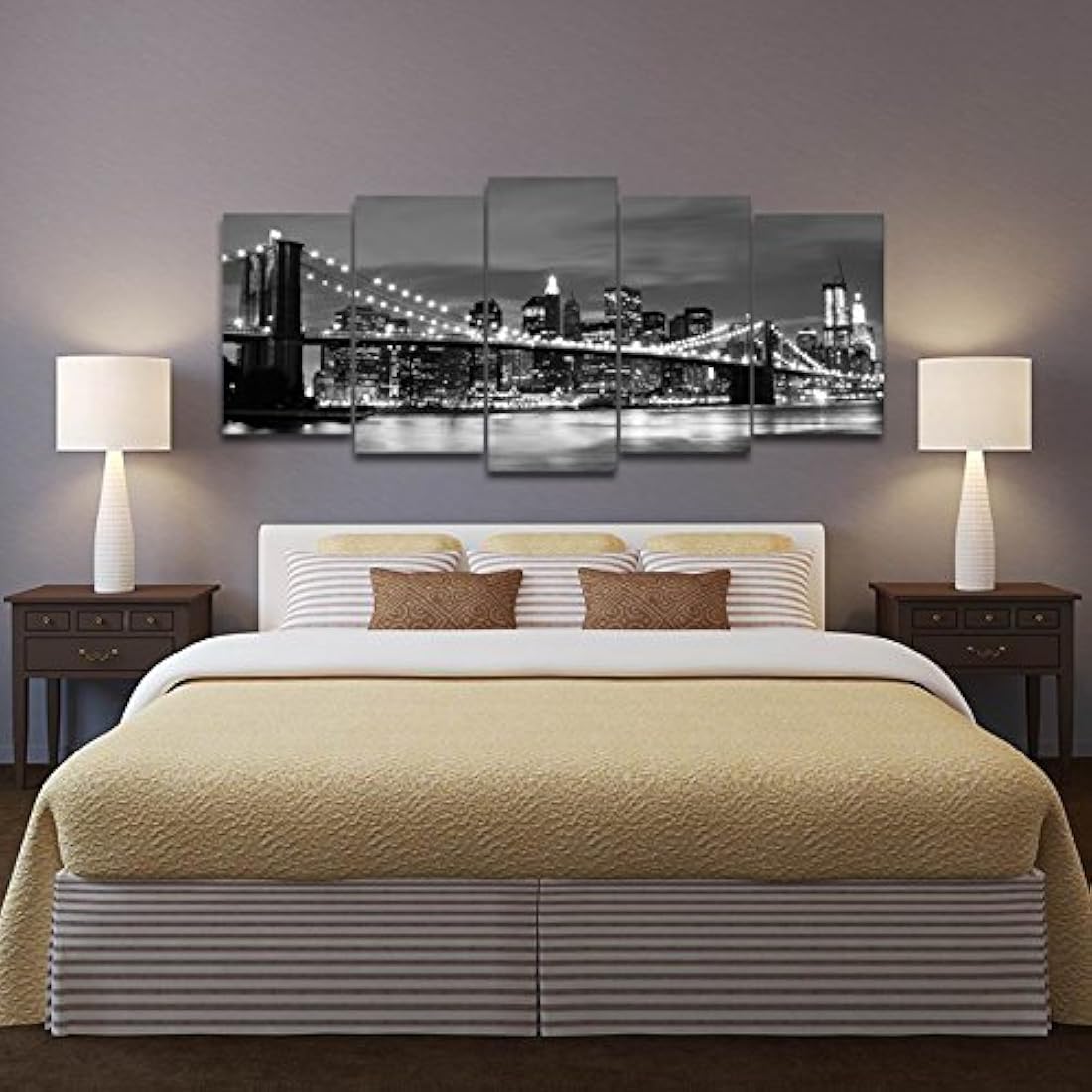 Cuadro de vista nocturna del puente de Brooklyn.