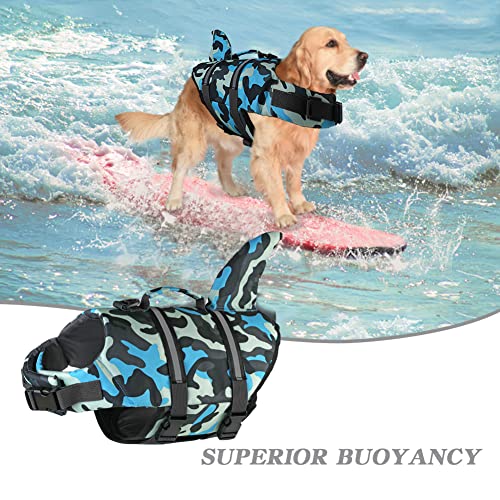 Doglay Chaleco salvavidas de tiburón para perro, chaleco salvavidas ajustable para natación con mango de rescate para perros pequeños, medianos y grandes