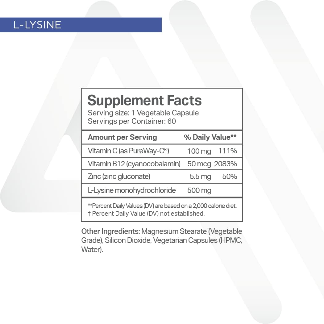 Suplemento de L-lisina con vitamina B12 + C + zinc 60 und