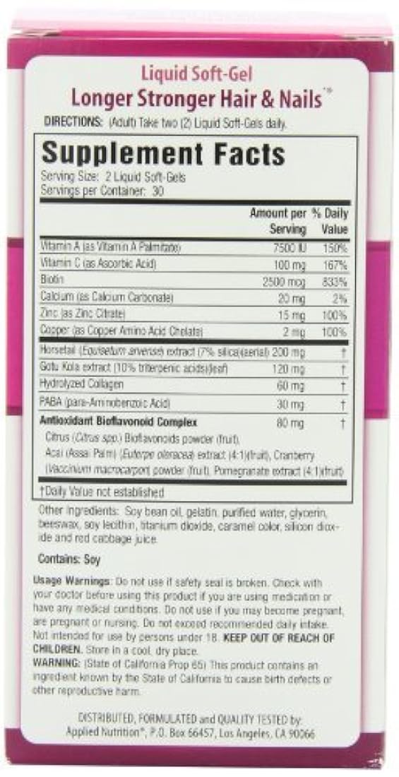 Applied Nutrition Cabello y uñas más largos, más fuertes, 60 unidades (Paquete de 3)