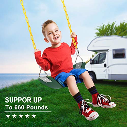 AGPTEK Juego de columpio, asiento oscilante con cadenas antioxidantes de 65.7 in, revestimiento termoplástico, soporte de 660 libras, asiento oscilante, accesorios de repuesto con ganchos para exteriores, patio de recreo, selva y gimnasio, verde