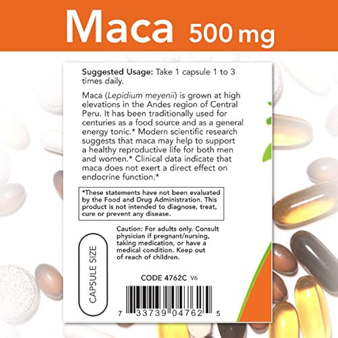 Maca 500 mg, para hombres y mujeres 250 cápsulas vegetales