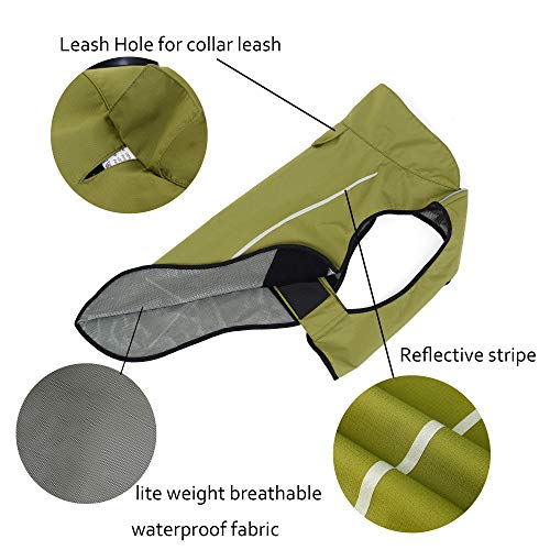 Mile High Life Chubasquero para perro, ropa ajustable a prueba de agua, chaqueta ligera con tira reflectante, cierre fácil de poner, amarillo lima, XXS