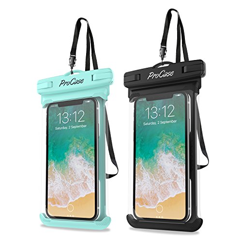 ProCase Funda universal impermeable para teléfono compatible con iPhone 13 Pro Max Mini, 12 11 Pro Max XR XS X 8 7 6S Plus SE, Galaxy S21 S20 S10 S9 Note 10 9 Pixel hasta 7 pulgadas, paquete de 2, verde/negro