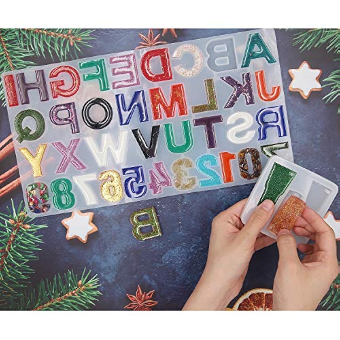 EuTengHao 272 piezas de moldes de silicona de resina con letras y números, moldes de resina para llaveros, moldes de joyería con llavero, anillos de salto para hacer uno mismo, llavero, decoración de número de casa