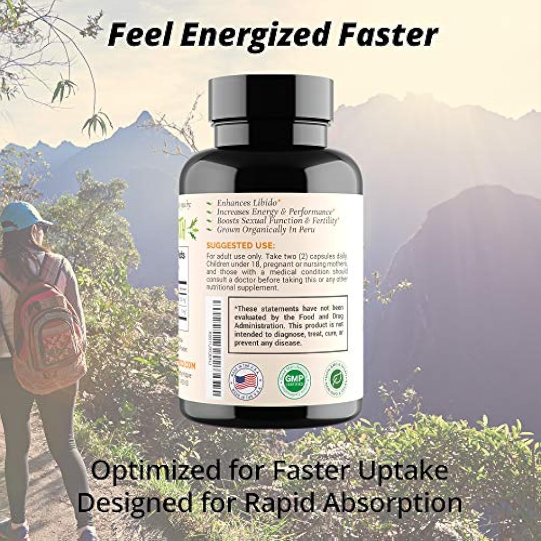 Complemento orgánico maca Raíz 1200 mg-Vegano gelatinizado