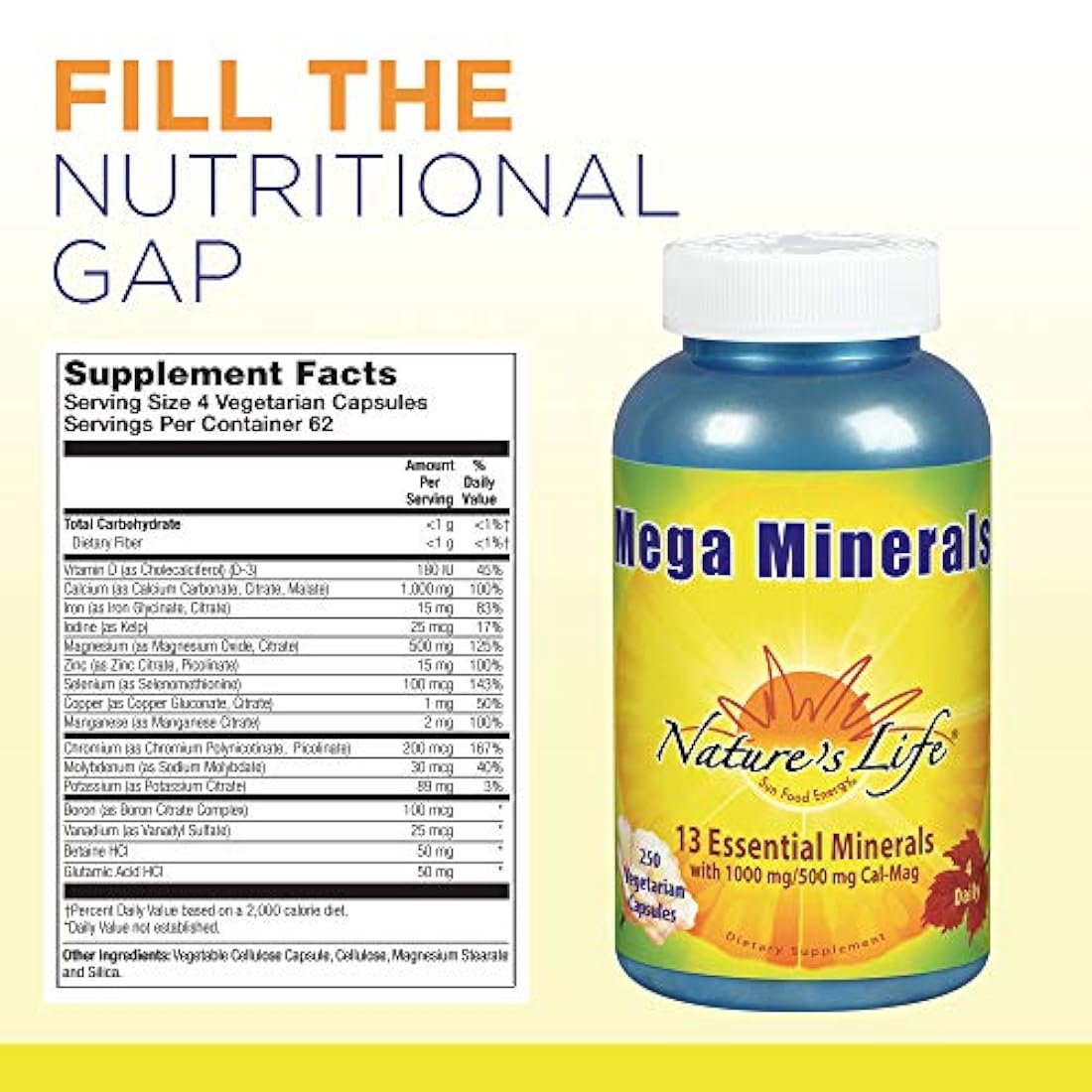 La vida de la naturaleza minerales Veg Cápsulas, Mega, 250 Count