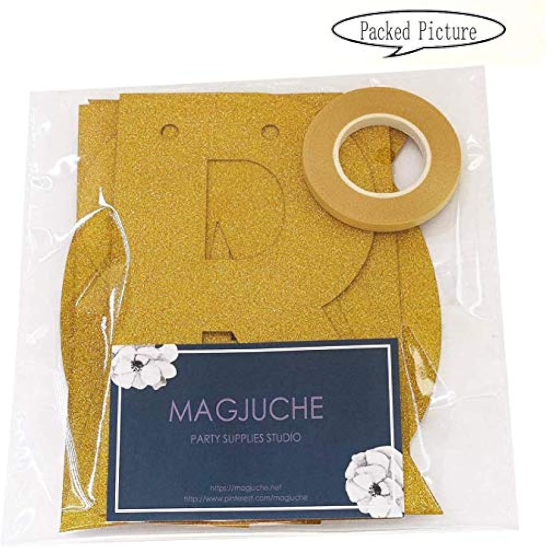 Bandera de oro feliz cumpleaños 91, purpurina, suministros