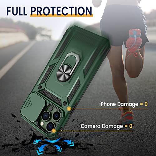 Funda para iPhone 13 Pro Max con soporte para cámara deslizante y soporte de grado militar resistente con soporte magnético para iPhone 13 Pro Max 6.7