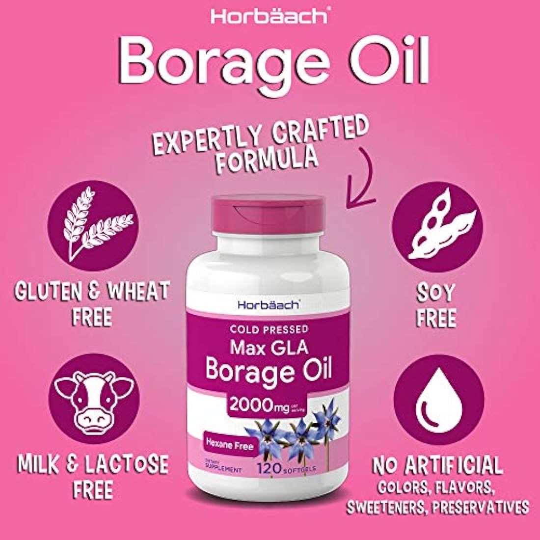 Horbaach Cápsulas de aceite de boraje 2000 mg 120 cápsulas