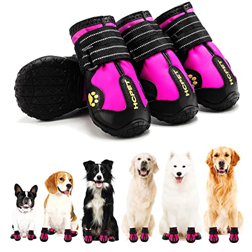 Hcpet - Botas de perro para mascotas, impermeables, transpirables, antideslizantes, 3M, con correa reflectante de tamaño pequeño a grande, 4 unidades