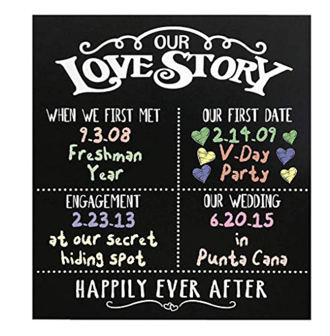 Pizarra con texto en inglés «Our Love Story»