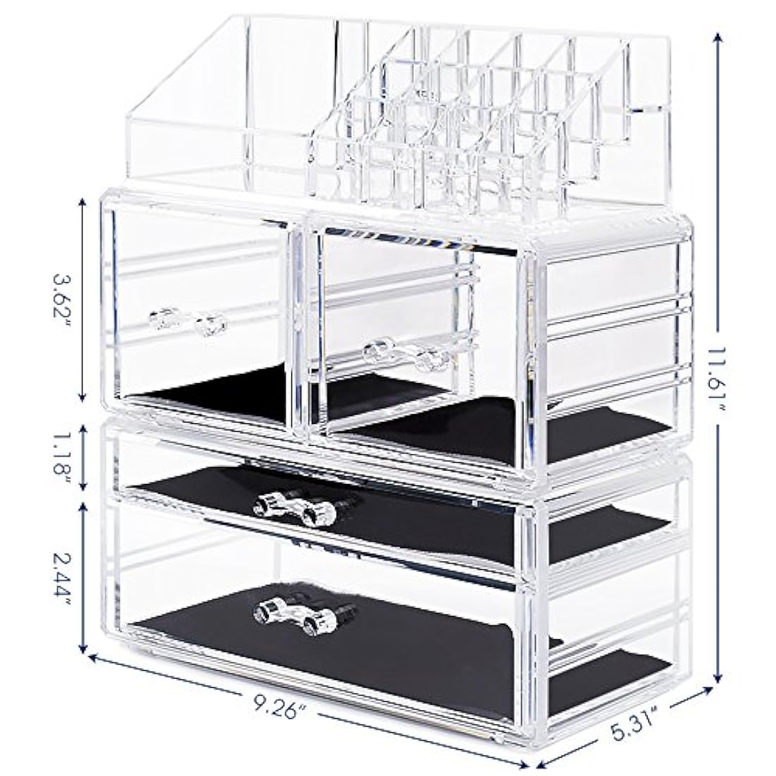 Organizador de maquillaje de 3 piezas de acrílico cosméticos