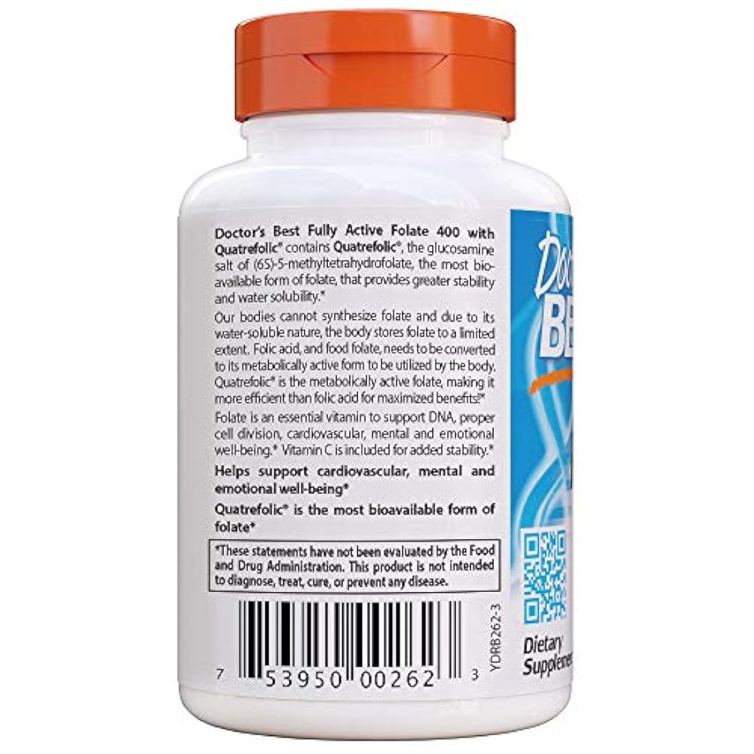 Doctor's Best - Folato completamente activo con Quatrefolic, sin OMG, vegano, sin gluten, 400 mcg, 90 cápsulas vegetarianas