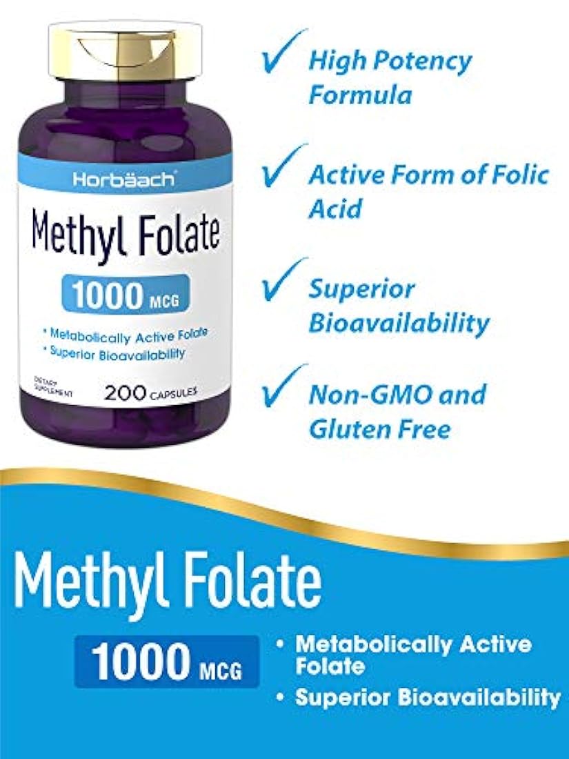 Suplemento de ácido fólico | sin OMG, metilfolato sin gluten