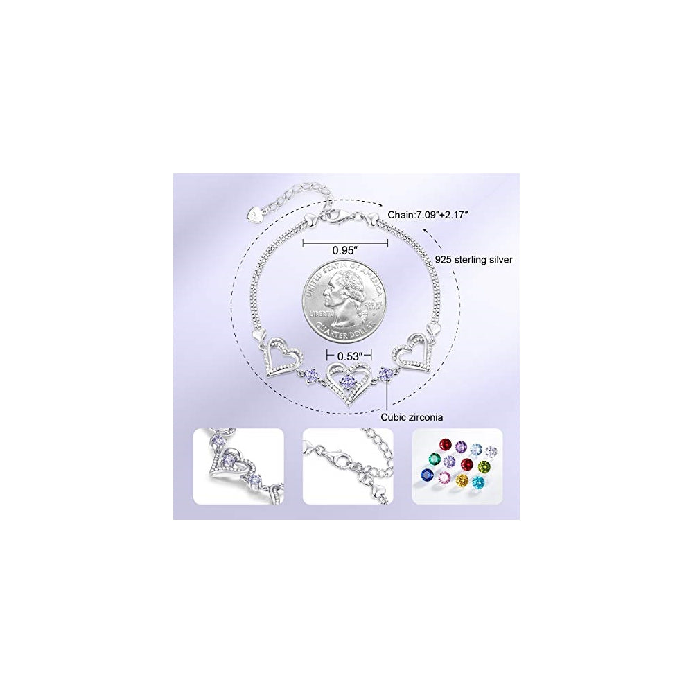 Pulseras y tobilleras de plata fina con colgante de corazón