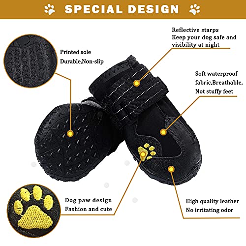 PK.ZTopia botas impermeables para perro, botas de lluvia para perros, zapatos para perro para exteriores, para perros medianos a grandes, con dos tiras de sujeción reflectantes y suela antideslizante resistente, color negro, 4 unidades