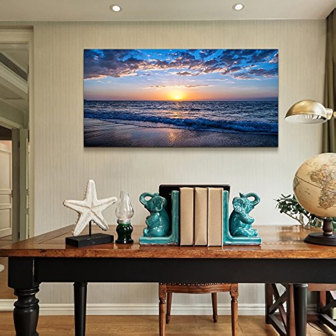 Lienzo decorativo para pared,diseño de luna,color azul