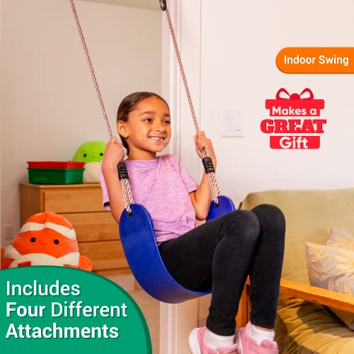 Gym1 - Juego de gimnasio de lujo para interiores para niños - Juego de gimnasio todo en uno - Cuatro formas de diversión: columpio azul para interiores, anillos de plástico, escalera de escalada y barra de dominadas