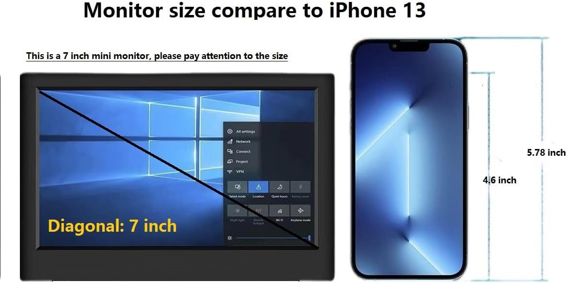 Monitor Mini 7” HD 1080P, Pantalla LCD 1024x600, Portátil