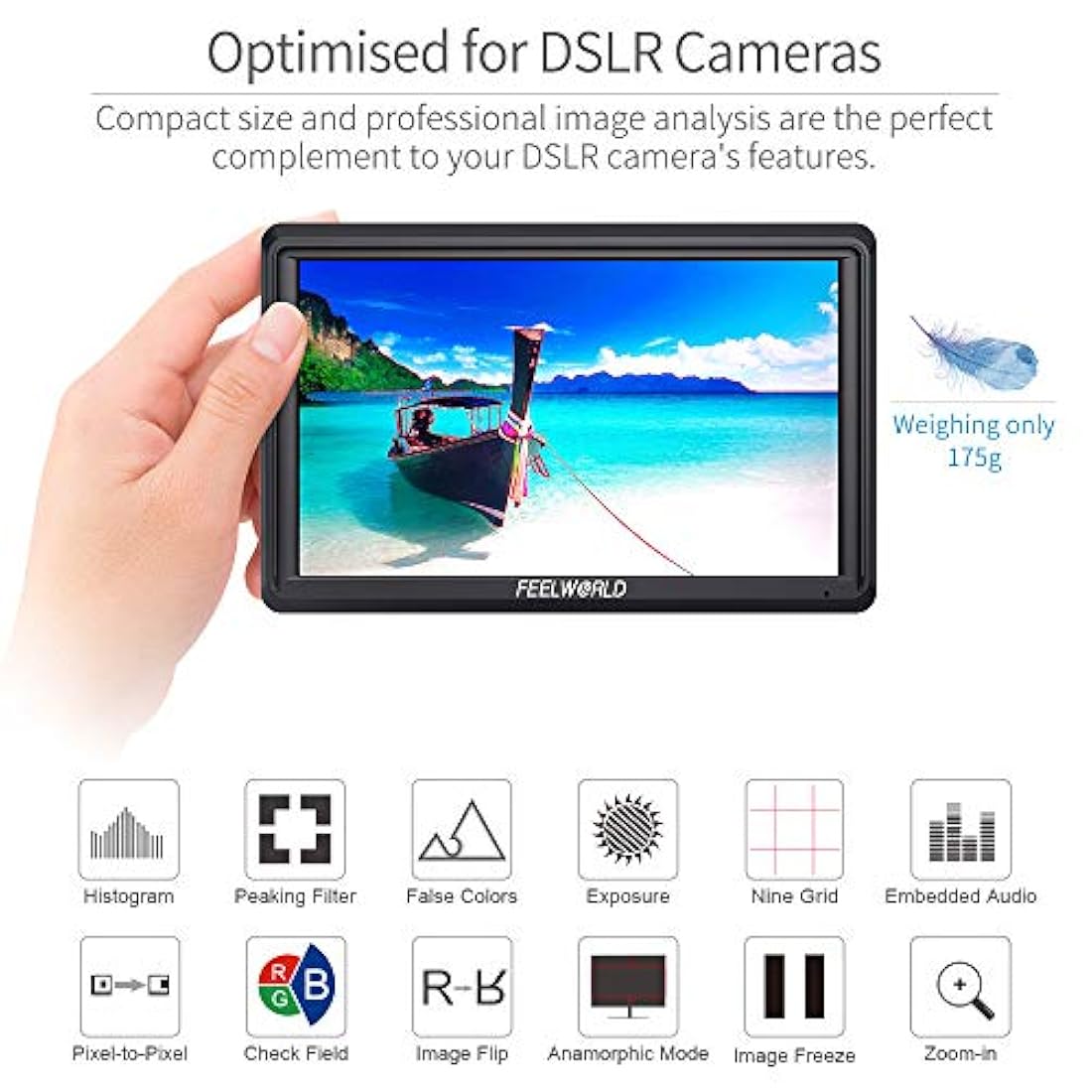 FEELWORLD FW568 - Monitor de campo para cámara réflex digital de 5,5 pulgadas (Full HD 1920 x 1080 IPS, con salida de entrada 4K HDMI 8,4 V DC, incluye brazo inclinable)