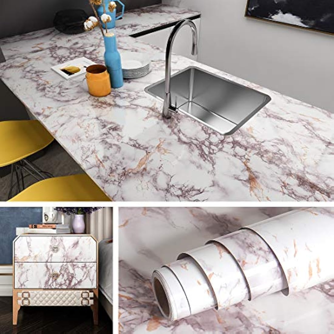 Papel de contacto de mármol Livelynine Encimeras de pelar